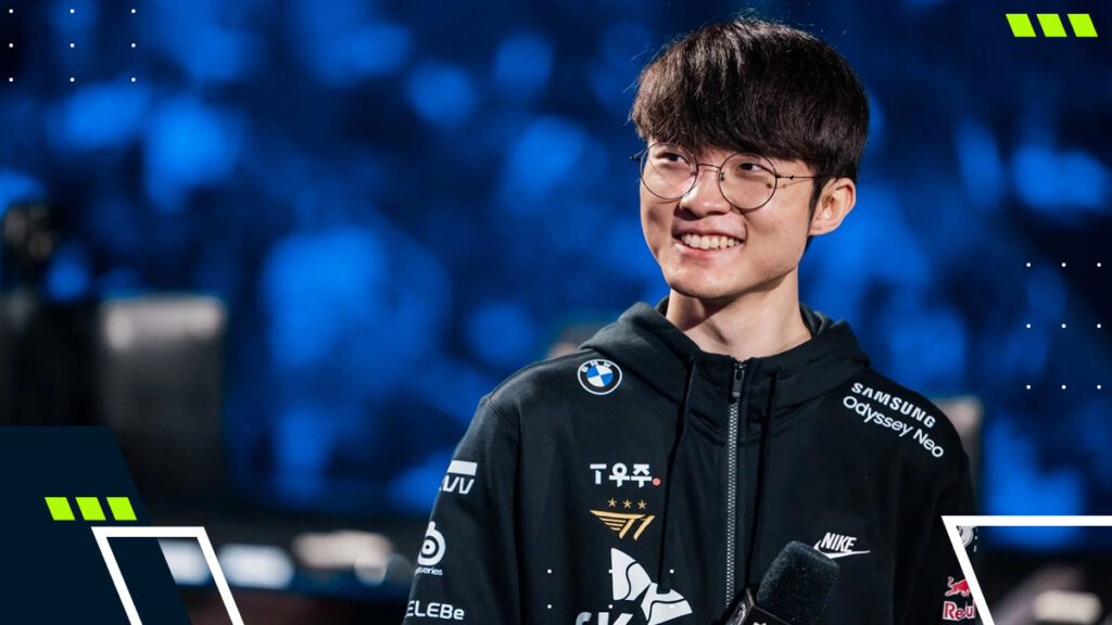 T1 Faker on stage during an LCK event interview