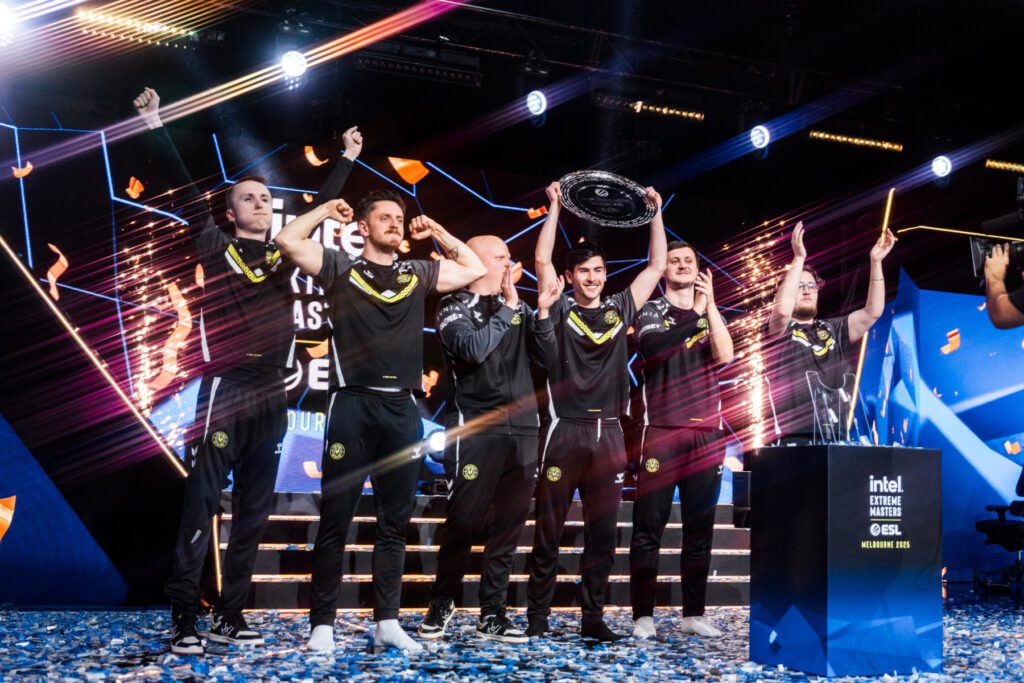 Team Vitality lifts the IEM Melbourne 2025 trophy after securing the ESL Grand Slam Season 5 in Counter-Strike 2